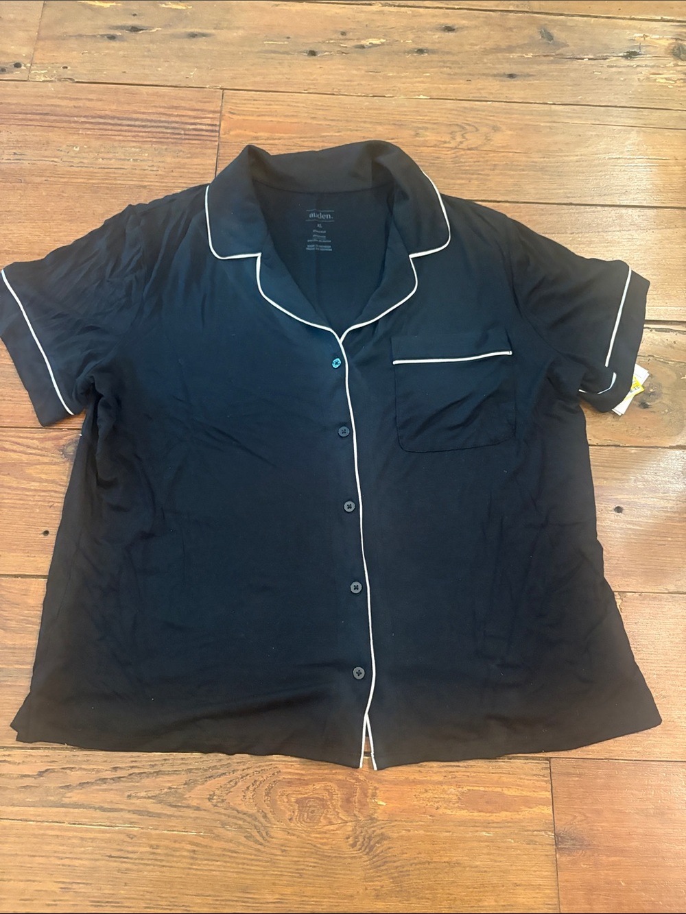 Auden Black Short Sleeve Pajama Top with White Piping
